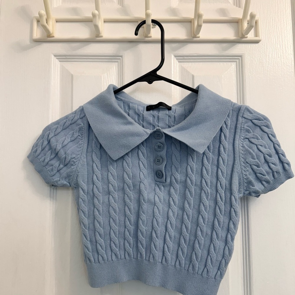 Light Blue Cable Knit Crop Top